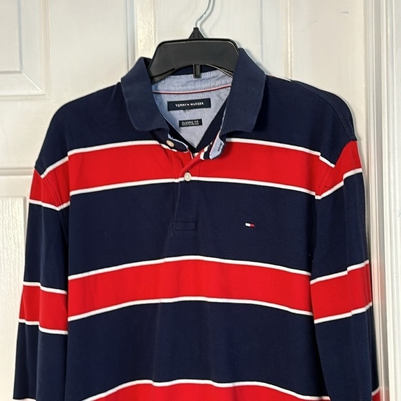 Men’s Tommy Hilfiger Blue & Red Striped Classic Fit Long Sleeve Pullover Size L - Picture 3 of 7